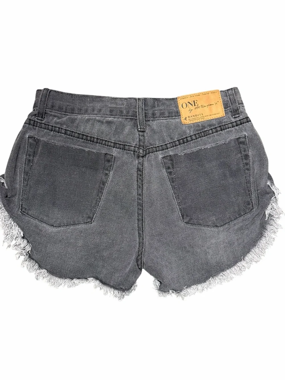One Teaspoon Bandits Denim Shorts 24 Gray Distressed Button Fly Frayed Hem